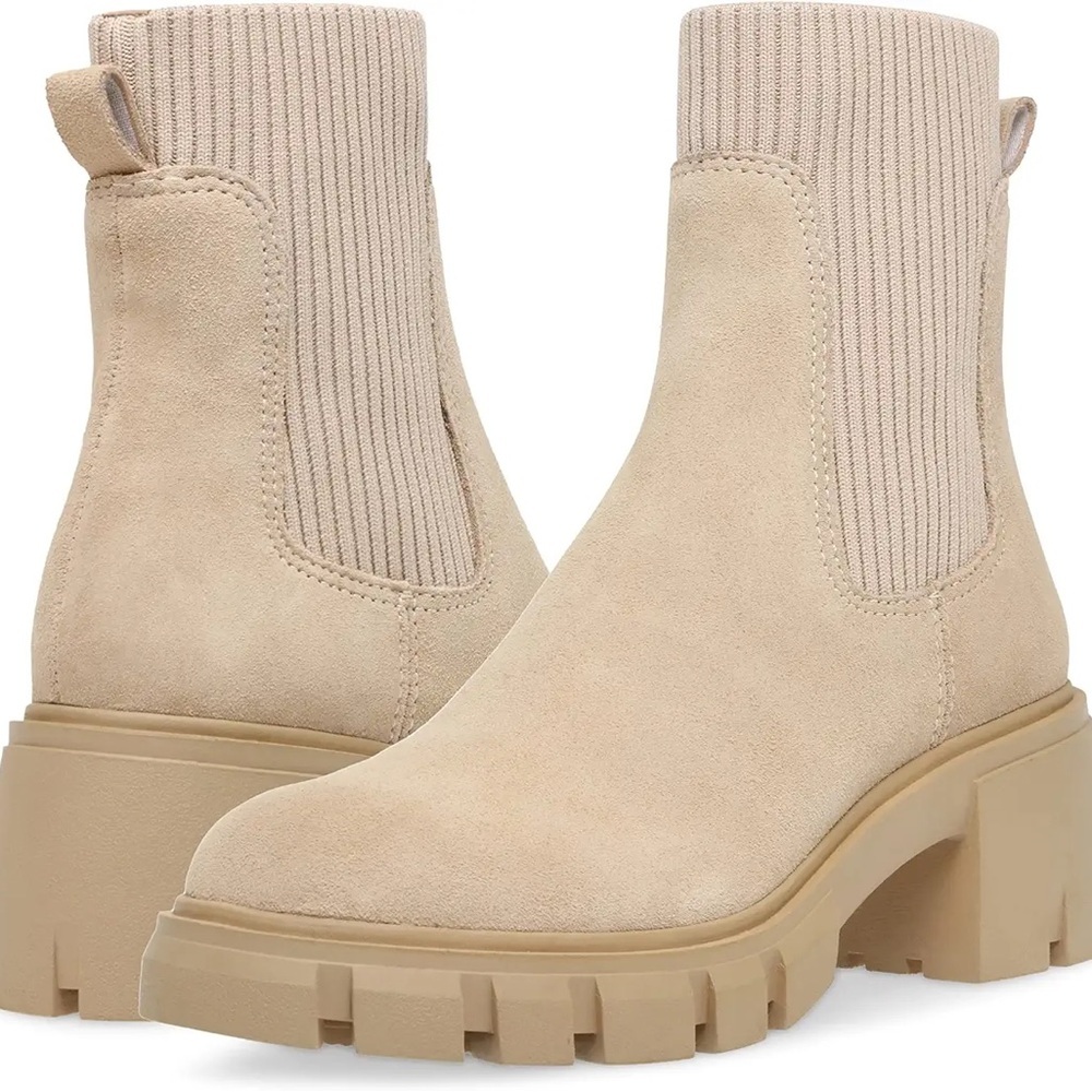 Beige Steve Madden Hayle suede heeled boots
